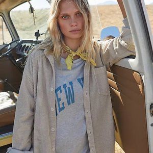 FREE PEOPLE Cord Buttondown Shirt size M in tan